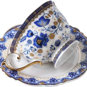 Taza de té porcelana fina floral azul