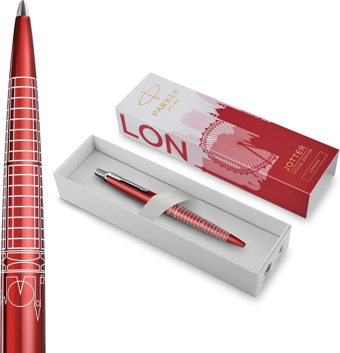 Parker Jotter Ballpoint Pen | Special Edition | London Red with Chrome Trim | Caja de Regalo