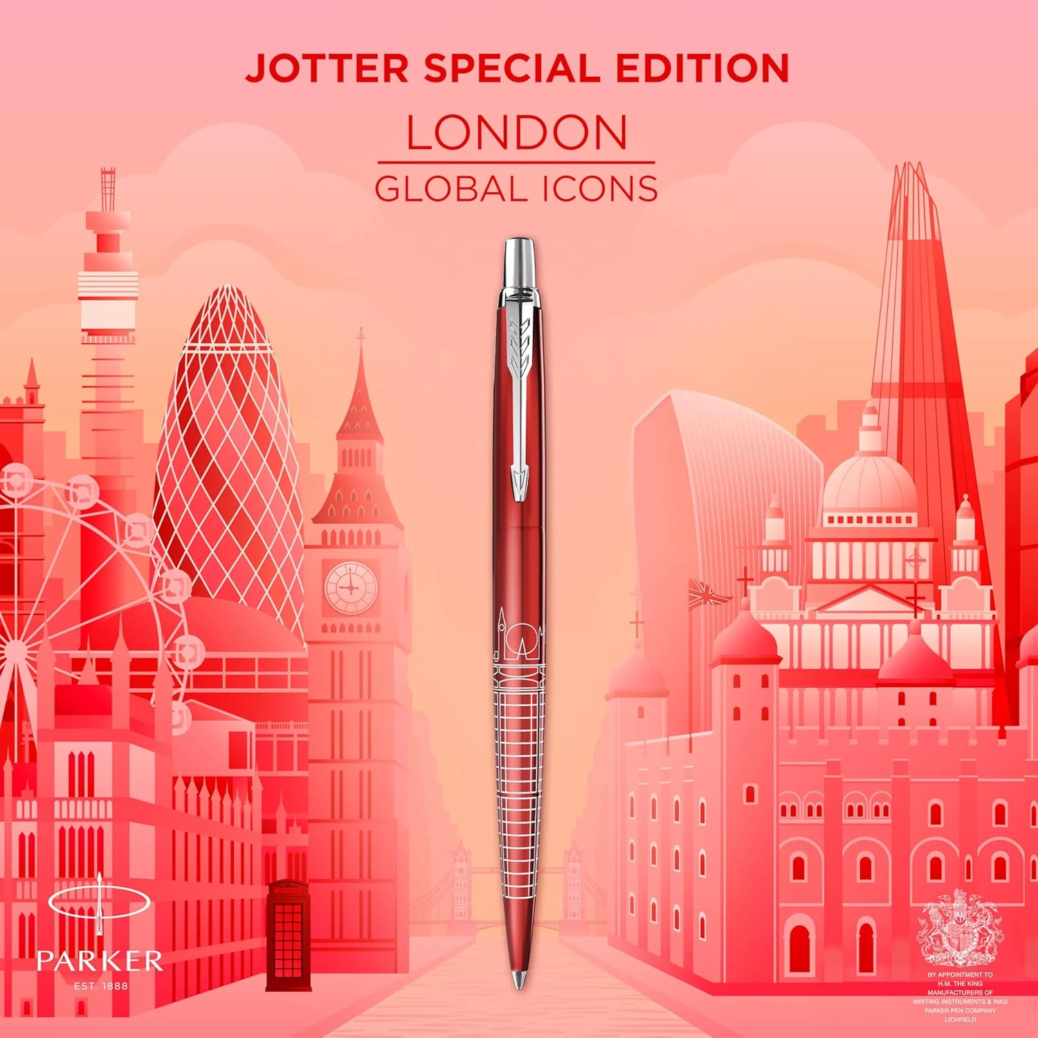 Parker Jotter Ballpoint Pen | Special Edition | London Red with Chrome Trim | Caja de Regalo - Imagen 3