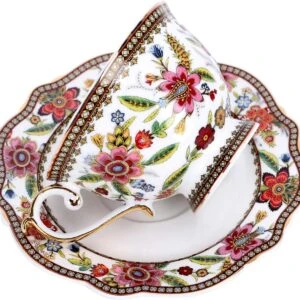 Taza de té porcelana fina floral colores